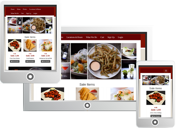 Your restaurant website is fully mobile ready and fits any device size at Ordello's Restaurant Website and Online Ordering Service